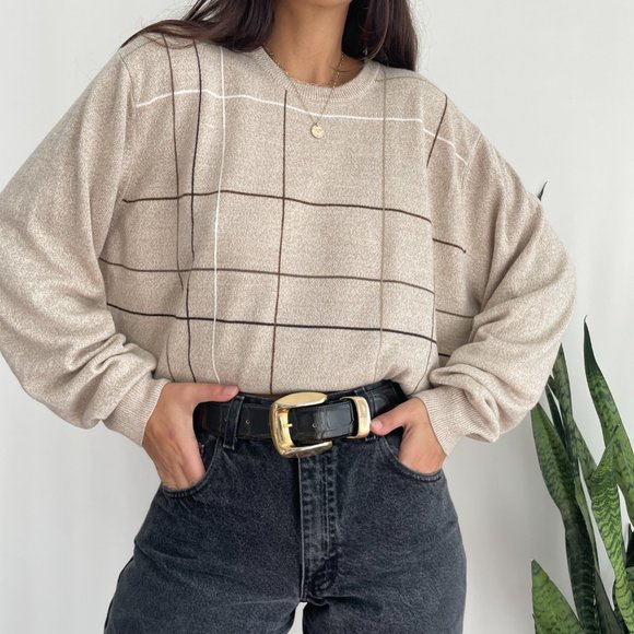 Vintage Sweaters - Vintage plaid oversized crew dad sweater